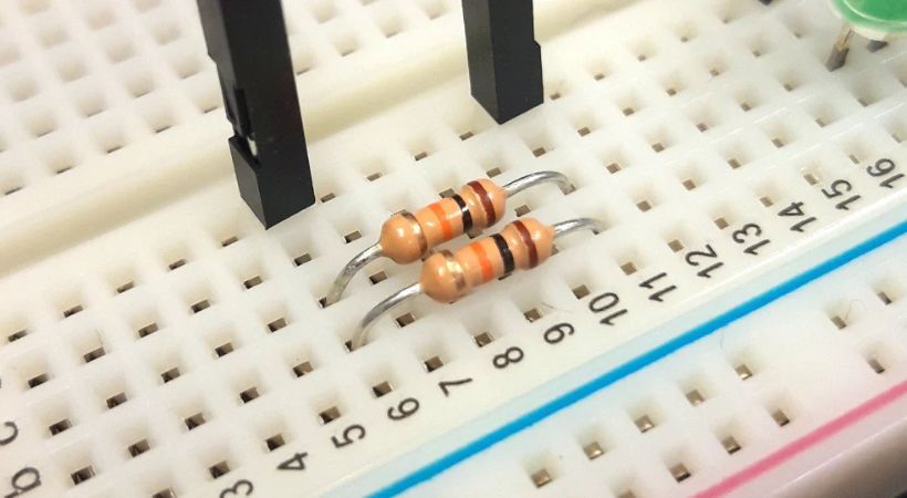 resistor placement on the breadboard 