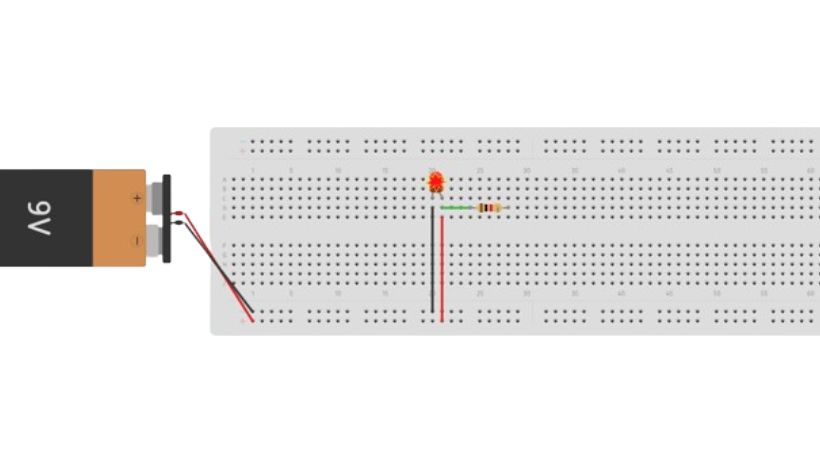 LED connection on breadboard